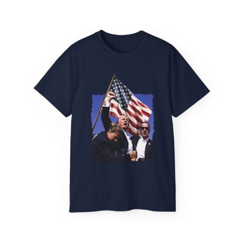 a t-shirt with a picture of two men holding a flag