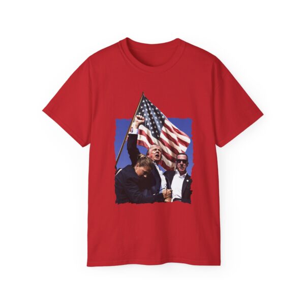 a red shirt with a flag on it