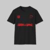 a black shirt with red text