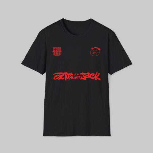 a black shirt with red text